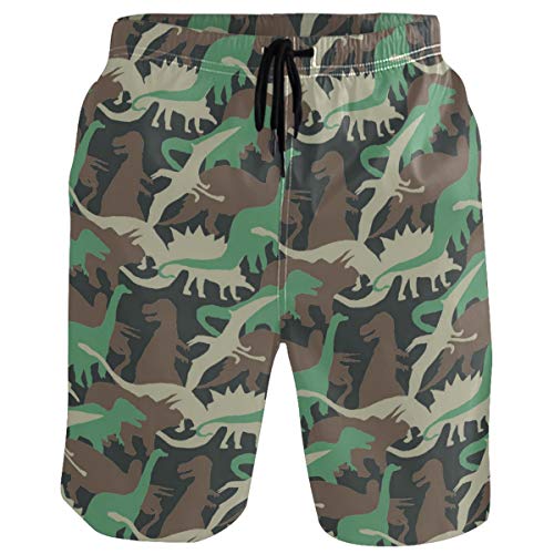 visesunny Dinosaur Camouflage 3D Print Graphic Mens Swim Trunks Summer Casual Athletic Swimming Short with Mesh Lining S-XXL