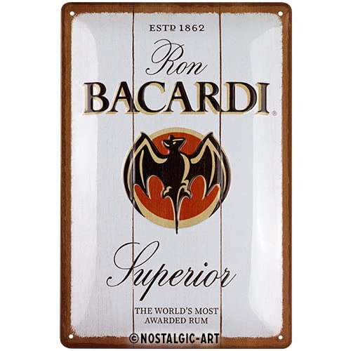 Nostalgic-Art Cartel metálico retro, 20 x 30 cm, Bacardi – Superior White Wood – Idea de regalo para amantes del ron, Official License Product (OLP), de metal, diseño vintage