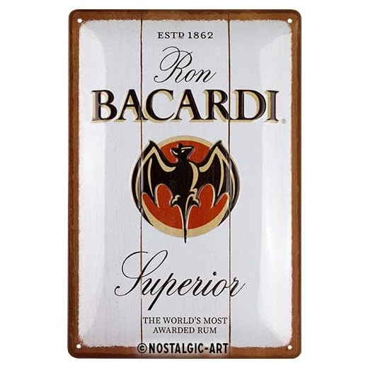 Nostalgic-Art Cartel metálico retro, 20 x 30 cm, Bacardi – Superior White Wood – Idea de regalo para amantes del ron, Official License Product (OLP), de metal, diseño vintage