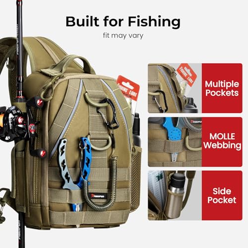 Image of Piscifun Fishing Backpack with Rod Holder, Lightweight Sling Bag Storge Gear and Equipment