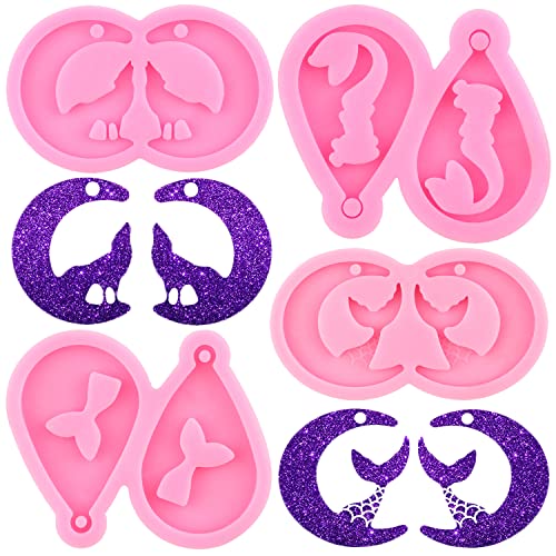 RFGHAC Moon Mermaid Tail Earrings Molds Wolf Moon Earrings Silicone Mold Resin Casting Molds for Resin Epoxy Jewelry Making Craft Set of 4