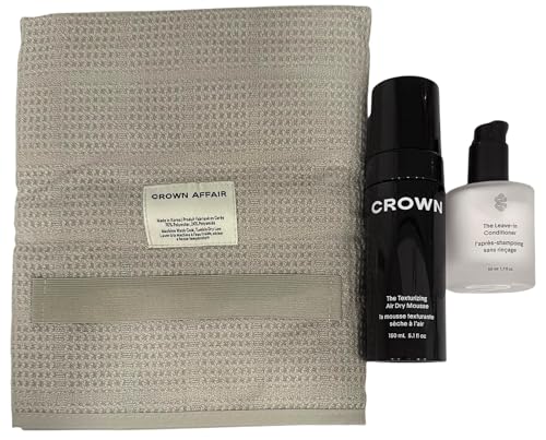 Crown Affair The Air Dry Ritual 3-Piece Hair Care Set with Leave-In Conditioner (1.7 fl. oz) Texturizing Air Dry Mousse (5.1 fl. oz) and Microfiber Hair Towel