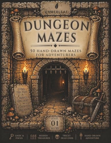Dungeon Mazes: 50 Hand-Drawn Dungeon Mazes for Adults and Teens