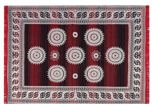 Image of ErraTex Hand Woven Cotton Carpet Multicolor Durable Lightweight Durrie Persian Style Area Rug for Living Room Bedroom Hallway Aladin Design 5x7 Feet Multicolor Red 2