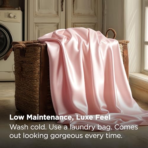 Image of Bedsure Pink Satin Sheets King Size, Soft Silky Bedsheets for Hair & Skin | Similar to Silk Bed Sheets Set 4 Piece with 15 Inches Deep Pocket Fitted Sheet,1 Flat Sheet, 2 Satin Pillowcases