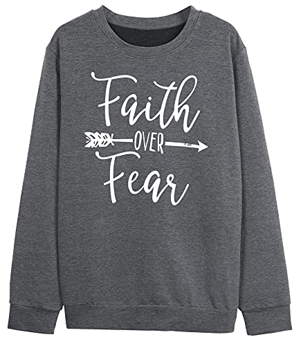 KNEYATTA Women Christian Sweatshirt Faith over Fear Shirt Christian Religious Crewneck Long Sleeve T-Shirt — view 4