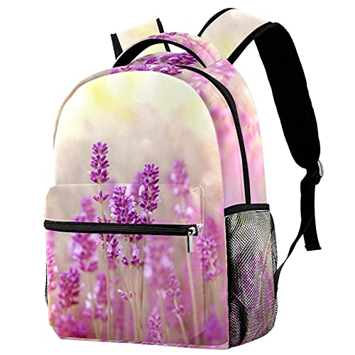Sac à dos de voyage fleurs de lavande enfant avec poche gourde latérale