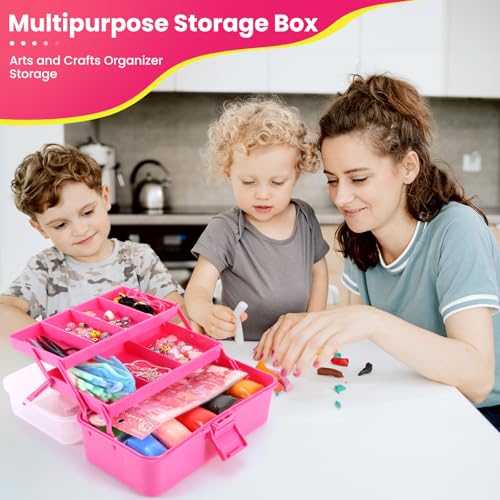 Image of SMMYMGF 3-Layer Tackle Box Organizer, Storage Tool Box,Art & Crafts Case,Sewing Supplies Organizer,Fishing Tackle(pink)