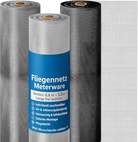 Onpira Fliegennetz Metall Meterware 1 2m Breite aus Aluminium Fliegengitter Insektenschutz Mückenschutz Moskitonetz Katzensicher Drahtgewebe robust langlebig für Fenster Tür Balkon Terrasse