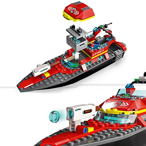 LEGO 60373 City Feuerwehrboot, Spielzeug, das im Wasser schwimmt, Geschenk zu Weihnachten für Jungen und Mädchen ab 5 Jahren, Feuerwehr-Boot-Spielzeug mit Rennboot, 3 Minifiguren und Jetpack – Bild 4