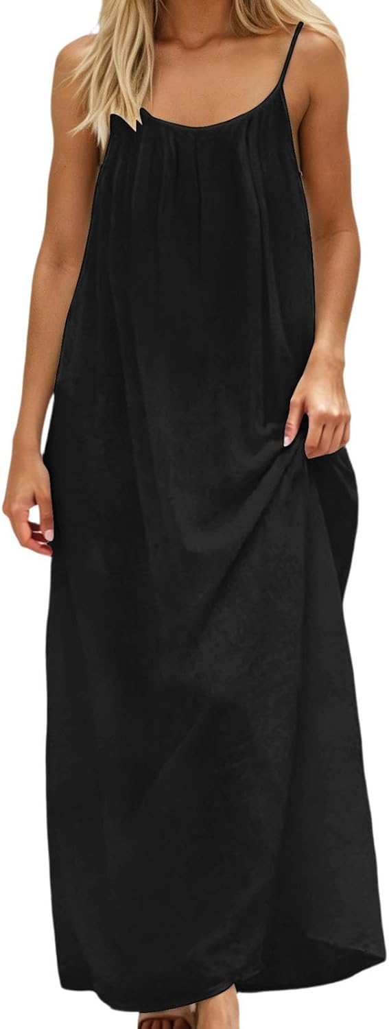 Backless Cami Dresses for Women Cami Lounge Dress Backless Solid Color Sleeveless House Dress Long Sundress with Back Tie - Image 2