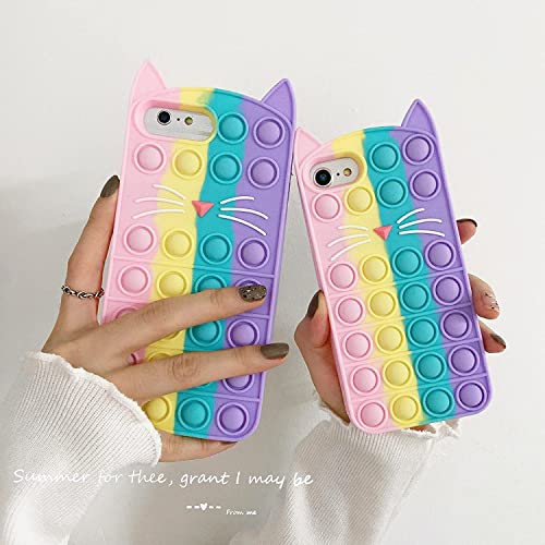 Bqzp1N Pop Rainbow Cat Phone Case For Iphone 6/6S/7/8/Se 2020, Cute Style Kawaii Rainbow Cat Pop Fidget Silicone Phone Case For Girls & Children’s Iphone Case. (For Iphone 6/6S/7/8/Se 2020 4.7Inch) #TOP5