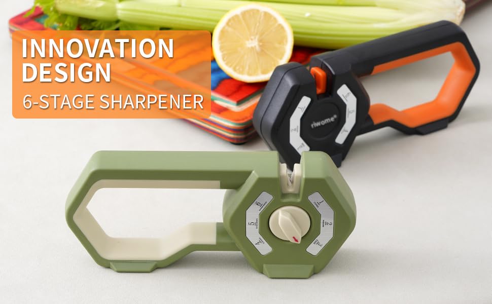 6-Stage Knife Sharpener - Premium Kitchen Knife Sharpeners - Adjustable Handheld Manual Knife Sharpeners for Kitchen Knives, Scissor and Chef Knife.Easy for beginners to use (GREEN)