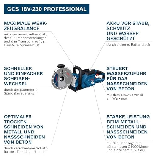 Bosch Professional 18V System Akku-Trennsäge GCS 18V-230 (inkl. 1x Schlauchanschluss)