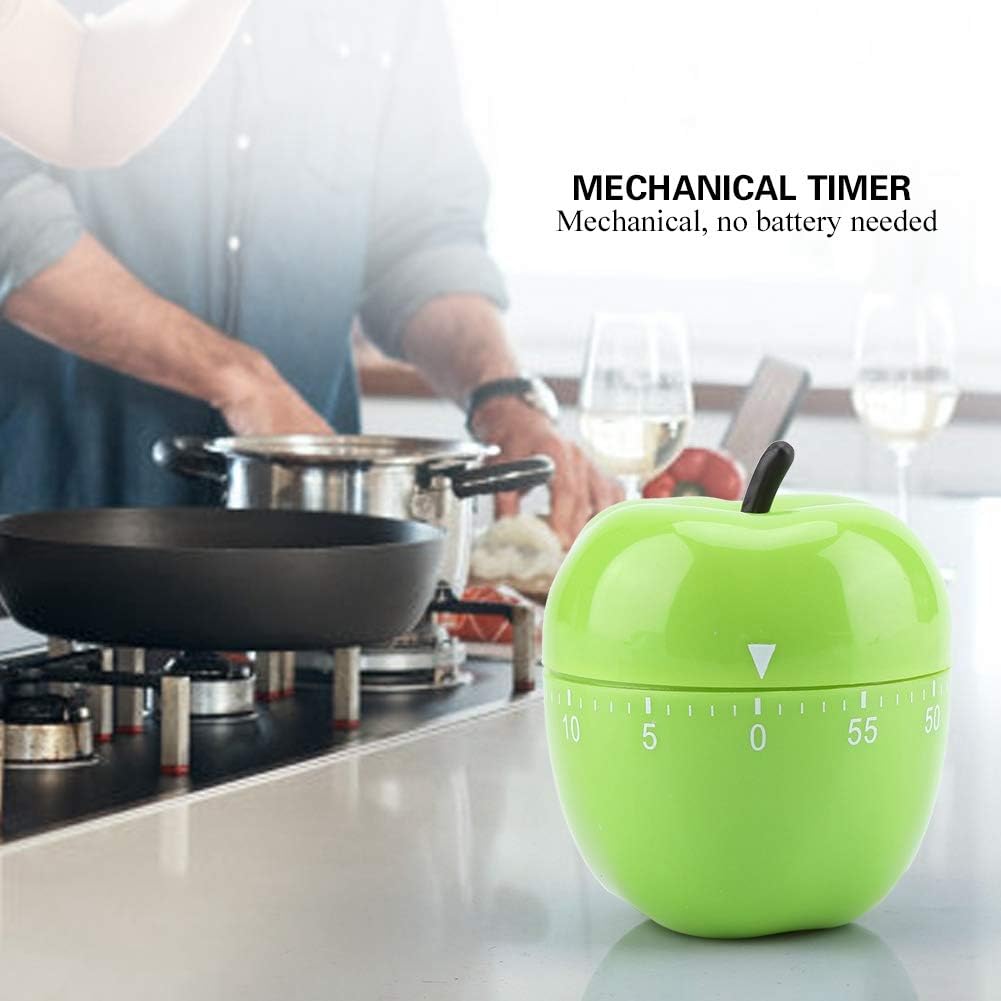 Cute Fruit Kitchen Timer, 60 Minutes Apple Shape Mechanical Timer Novelty 360 Degree Rotating Manual Timer for Home Cooking Timing Tool