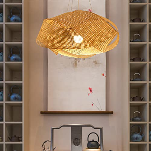 Lustre en bambou tressé YangRy pour salle à manger et cuisine suspendue