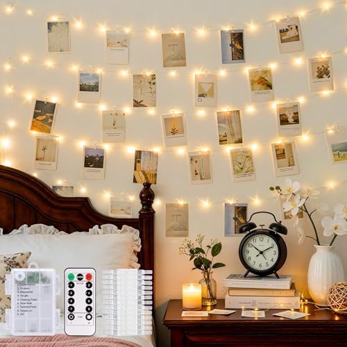 JMEXSUSS 100 LED Photo Clips String Light, 33ft Battery Operated ...