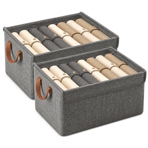 Image of FLYNGO 2Pcs Clothes Organizer for Wardrobe with Metal Frame, Foldable Storage Box for Clothing with Handle and Lid for Pants, Jeans, Sweater (Pack of 2)