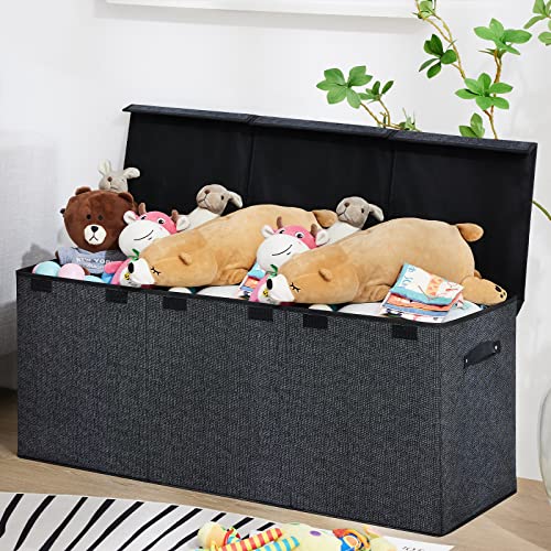 Youdenova Toy Box Chest Storage Organizer, Extra Large Kids Toy Box, 40 Inch Collapsible Toy Bin For Boys Girls, Toy Chest With Double Flip-Top Lid For Nursery, Playroom, Closet (Black) #TOP1
