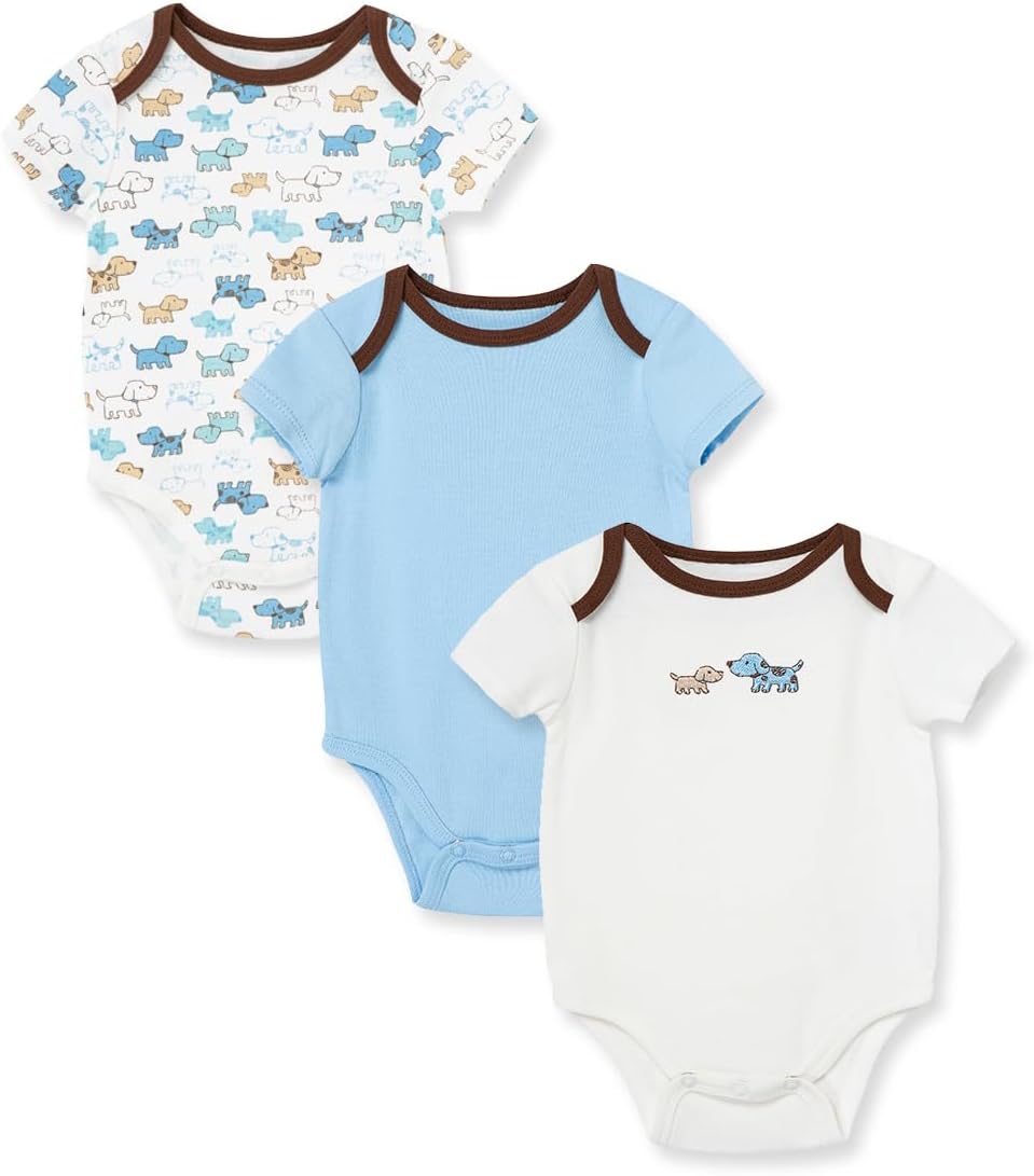 Little Me Clothes for Baby 3-Pack 100% Cotton Scratch Free Tag Bodysuits, Newborn to 9 Months