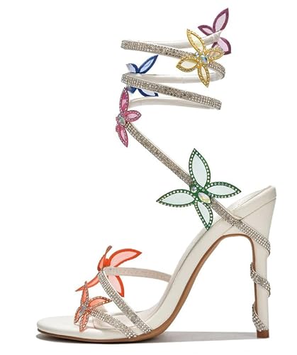 sexytag Diamante Heels Butterfly Wrap Around Strap Fantasy Rhinestone Sparkly Stiletto Heel Sandals - 6 - Multicolor