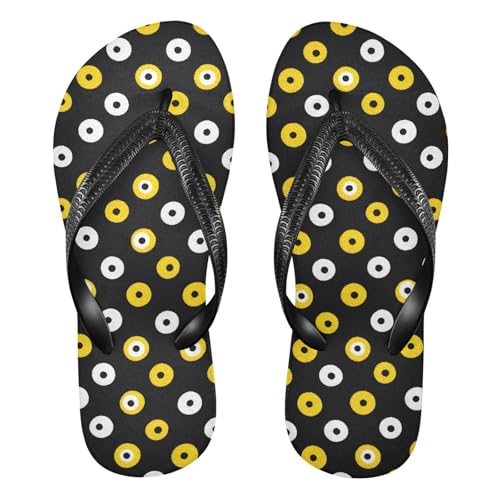 Flip Flop Sandals Yellow White Circle Print for Women Men Beach Outdoor XS