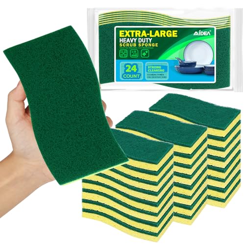 Image of AIDEA XL Scrub Sponges 24Count, Sponges for Dishes, Extra Large Sponge for Cleaning Kitchen and Household, Heavy Duty Sponge Safe for Non-Coated Cookware, Cleaning Power for Bathroom, House