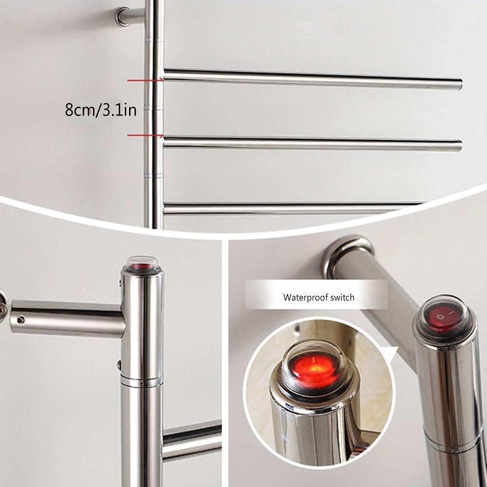 Towel Warmers for Bathroom Wall Mounted, Polished Stainless Steel Hardwired and Plug 3 Bars Timer Polished Energy Saving Lavatory Bath Shower 48W 17.722in,Silver,Plugin (Silver Har