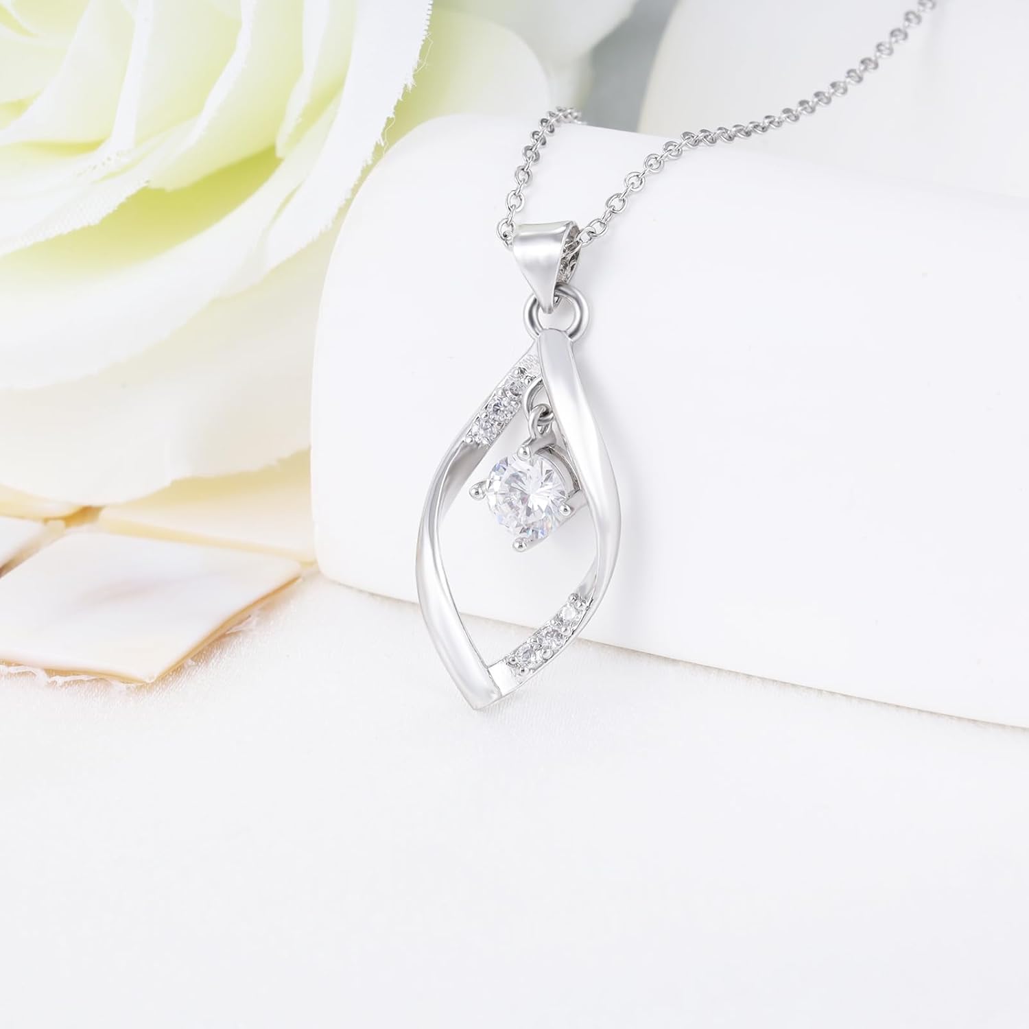 Sterling Silver Cubic Zirconia Teardrop Drop Pendant Necklace for Women Hypoallergenic Adjustable Chain Elegant Necklace Gifts - Image 5