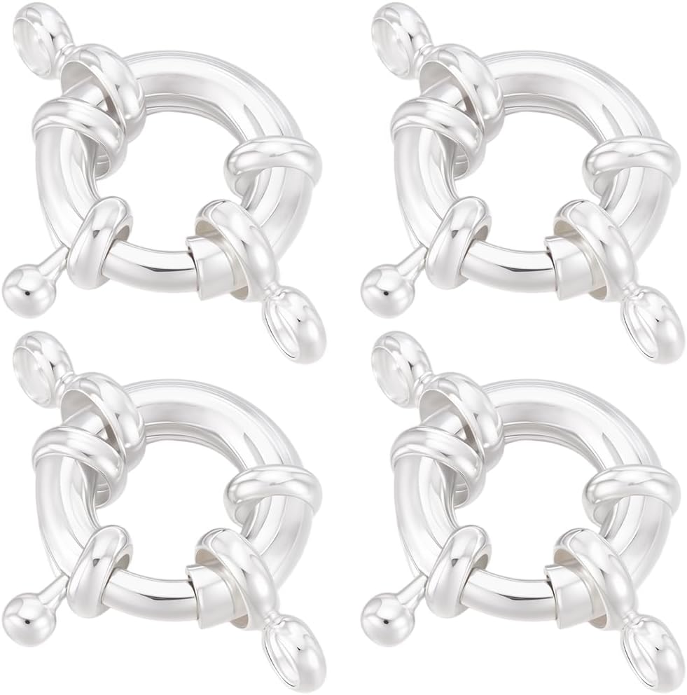 Beebeecraft 12Pcs Spring Ring Clasps 925 Sterling Silver Plated Brass Round Necklace Connector Clasp and Closure for Bracelet Pendant Jewelry Making Findings