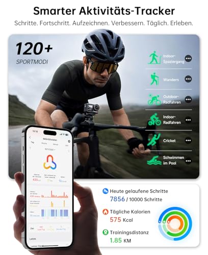 Smartwatch Herren 1.85" 2 Armbänder Metallrahmen für Samsung Android iOS – Ansicht 4