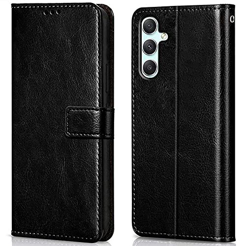 Image of WOW IMAGINE Shock Proof Flip Cover Back Case Cover for Samsung Galaxy A54 5G (Flexible | Leather Finish | Card Pockets Wallet & Stand | Black)