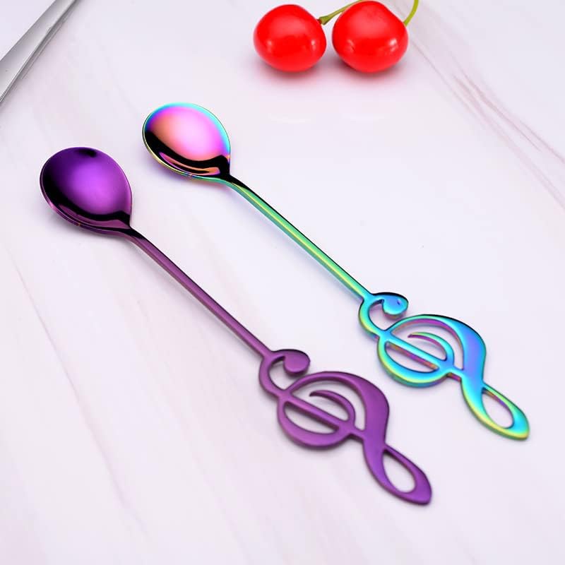 Silverware Flatware Set, 1/4/6/8/10 Pieces 304 Stainless Steel Musical Notation Cake Dessert Spoon 304 Stainless Steel Coffee Spoon Mixing Spoon (Color : Rainbow, Size : 10Pcs)
