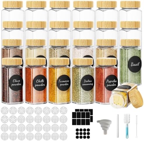 Relaxdays Set Pots à épices, 4 Boîtes, Conservation, Condiment, Couvercle, Verre Et Bambou Support Nature Transparent 88352286