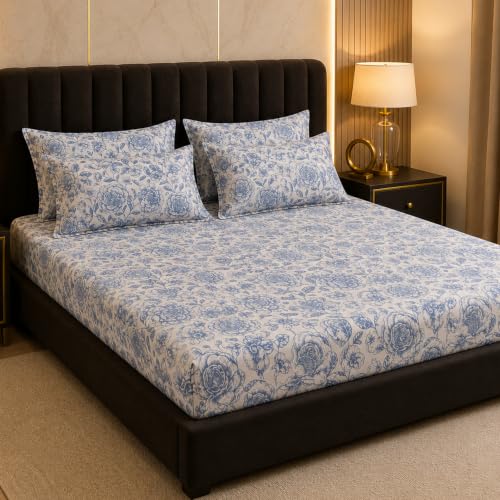 Image of THEA Double Bedsheet Set| 100% Cotton Like Soft Fabric | Microfiber Double Bedsheet for Double Bed (90 X 100 inches) with 2 Pillow covers,Bluebell Garden