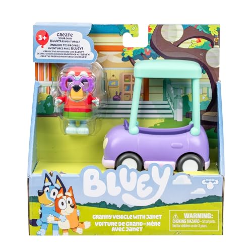 Bluey Basic Granny Toddler Toy Car, 3” Articulated Janet Kids Toy, Immersive Car Toys for Toddlers of Ages 3+