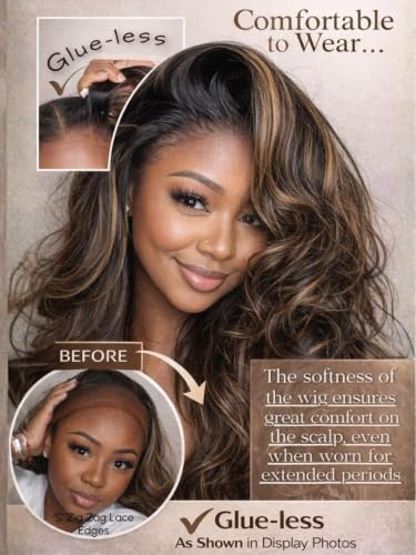 Image of Beauty Forever 7x5 Bye Bye Knots 2.0 Balayage Brown Highlight Body Wave Glueless Wig Human Hair Wear and Go Lace Front Wig Pre Cut HD Lace Pre Plucked Drawstring Wig 150% Density 18 Inch
