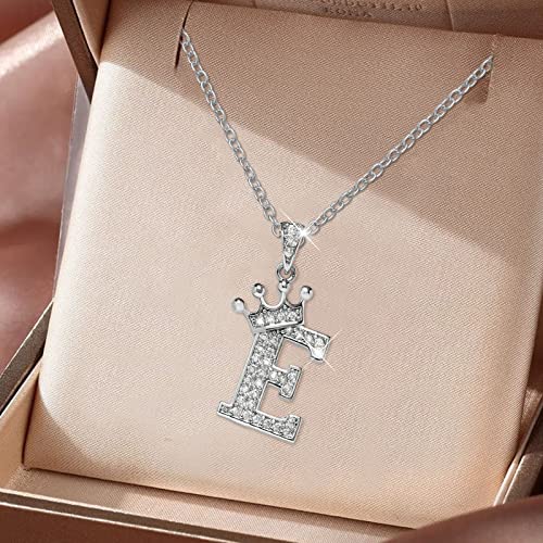 Crystals Necklaces Crown 26 English Letters Full Diamond Pendant Necklace For Women Silver Crown Rhinestone Necklaces A Z 26 Alphabet Initial Necklaces Locket Necklace Customize (E, One Size) #TOP1