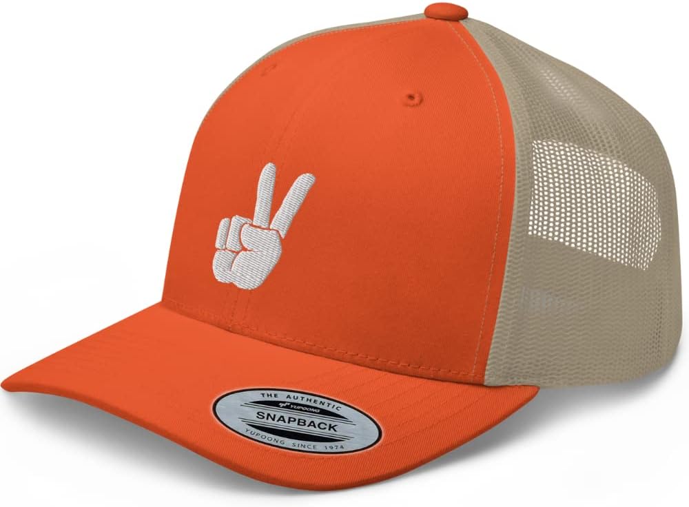 Peace Premium Trucker Hat Embroidered Peace Hand Sign Adjustable Mesh Snapback Hat for Men and Women