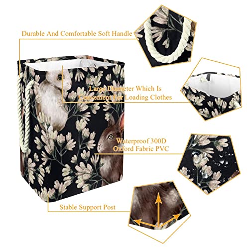Panier à linge personnalisé aquarelle lapin et fleurs blanches - 6