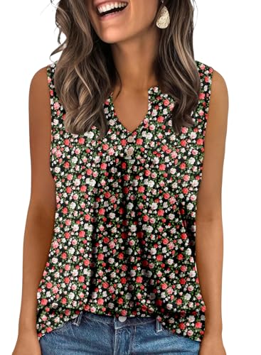 KISSMODA Tank Tops for Women Summer Casual Sleeveless Shirts Dressy Trendy V Neck Tunics Loose Notched Blouses S-3XL
