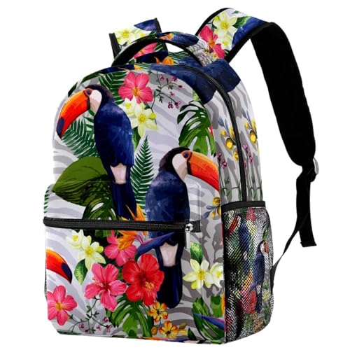 Sac à dos d'école pour filles et garçons avec imprimé oiseaux toucans multicolore