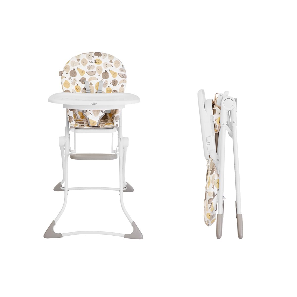 Graco MiniLite Highchair with Ultra-Compact fold, Lightweight at only 4.7kg and freestanding fold, Fruitella Fashion