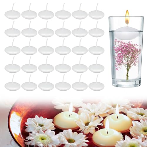 30 velas flotantes blancas, impermeables, flotantes, sin perfume, portavelas flotantes, portavelas flotantes, velas flotantes, redondas, para SPA, bañera, piscina, decoración