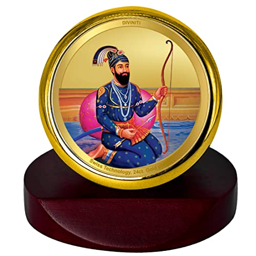 Guru Gobind Singh Gold Plated Metallic Car Frame, Table Decor| MCF 1C Guru Gobind Singh and 24K Gold Plated Foil| Religious Frame for Pooja, Gifts Items (5.5 x 5.0 CM)-AMZ535, Small, Gemstone