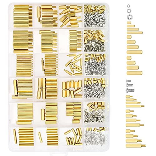 Helifouner 420 Pieces M2 M2.5 M3 Male Female Hex Brass Spacers Standoffs Screws Nuts Assortment Kit With A Tweezers #TOP1