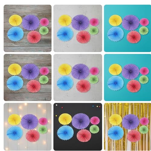 Image of Multicolor 6 Pcs Hanging Paper Fans for Birthday, Wedding, Baby Shower, Anniversary,Backdrop Party Decoration (Pack of 6)