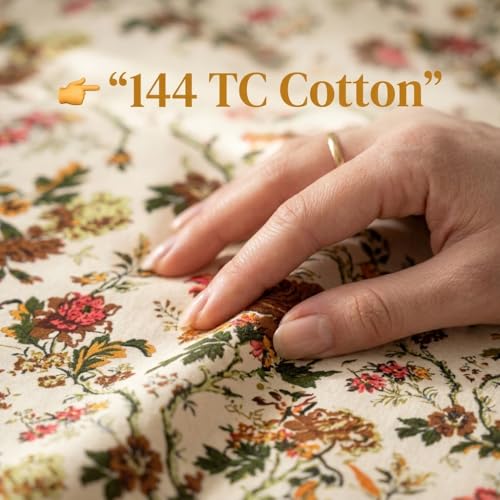 Image of Mafatlal Saanjh144 TC Cotton Bedsheet for Single Bed 90x60 Inch | Soft Airflow Fabric | Printed Bedroom Linen | Durable Smooth Finish | Hand Crafted | Pillowcase Included | Bright Beige