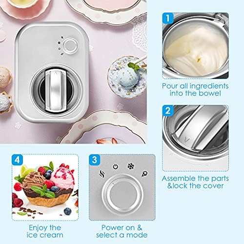 TANGZON 3 in 1 Ice Cream Maker, 1L Homemade Ice Cream Machine with Detachable Mixing Paddle for Making Ice Cream, Sorbet and Frozen Yoghurt, Home Office (Silver)
