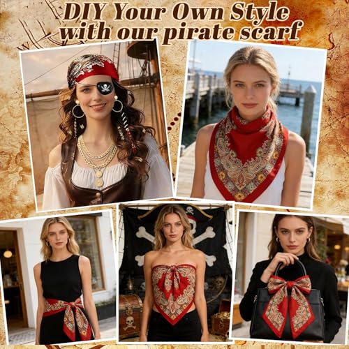 ITJMRJP Accesorios de Disfraz Pirata para Mujer 8 Piezas Accesorios Pirata Mujer Complementos Piratas Con Pañuelo Piratas Parche Aretes Corsé Cinturó para Halloween Carnaval Cosplay(Rojo) - imagen 5